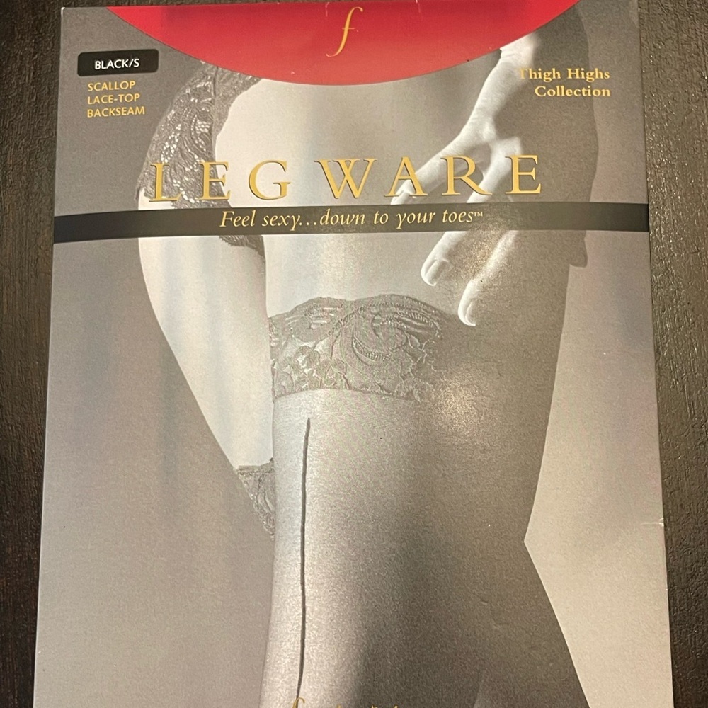 Frederick's Legware Thigh High Lace Trimmed Seamed Stockings Black Small